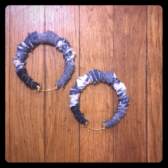 Large Hand made Denim Bamboo Earrings - Picture 1 of 1